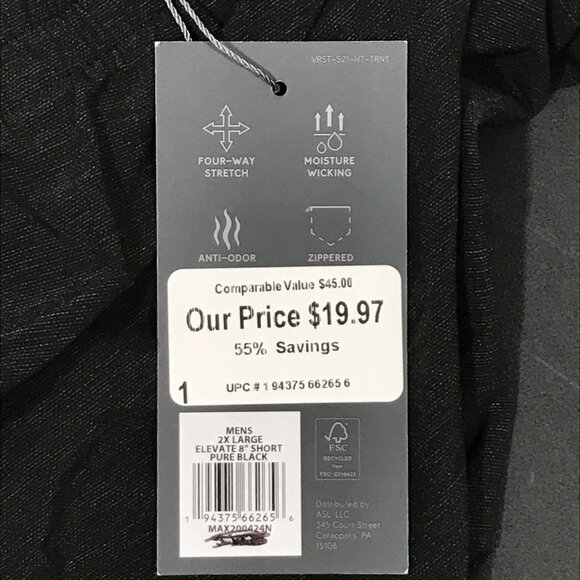 VRST Men's 2X-Large Elevate 8" Inseam Pure Black Athletic Shorts Moisture-Wickin - Picture 5 of 8